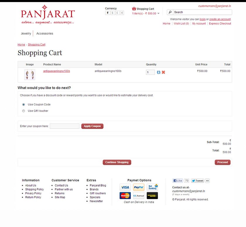 Screenshot Shopping Cart - www.panjarat.in